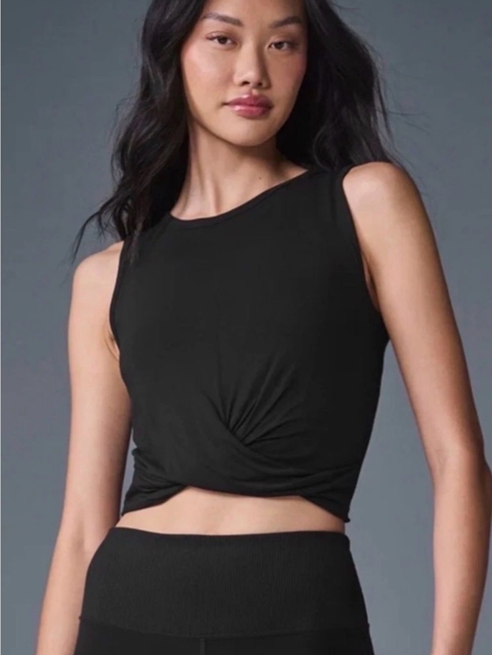 Black Sleeveless Twist-Front Crop Top for Women